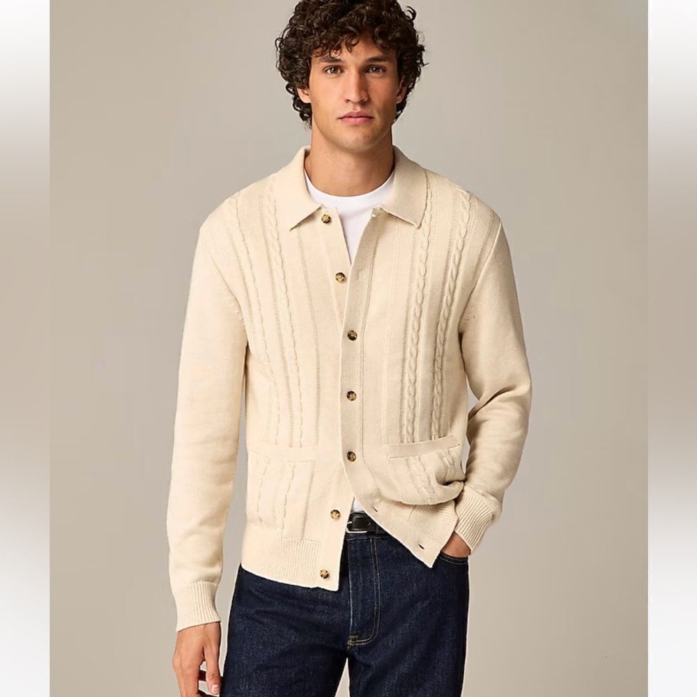 NWT J CREW Heritage cotton cable-knit cardigan sweater-polo in Heather Grey - Picture 2 of 7
